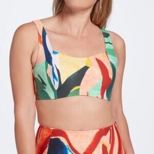 NEW CALIA Tie Front Bikini Top Carrie Underwood Painted Floral Abstract modern M